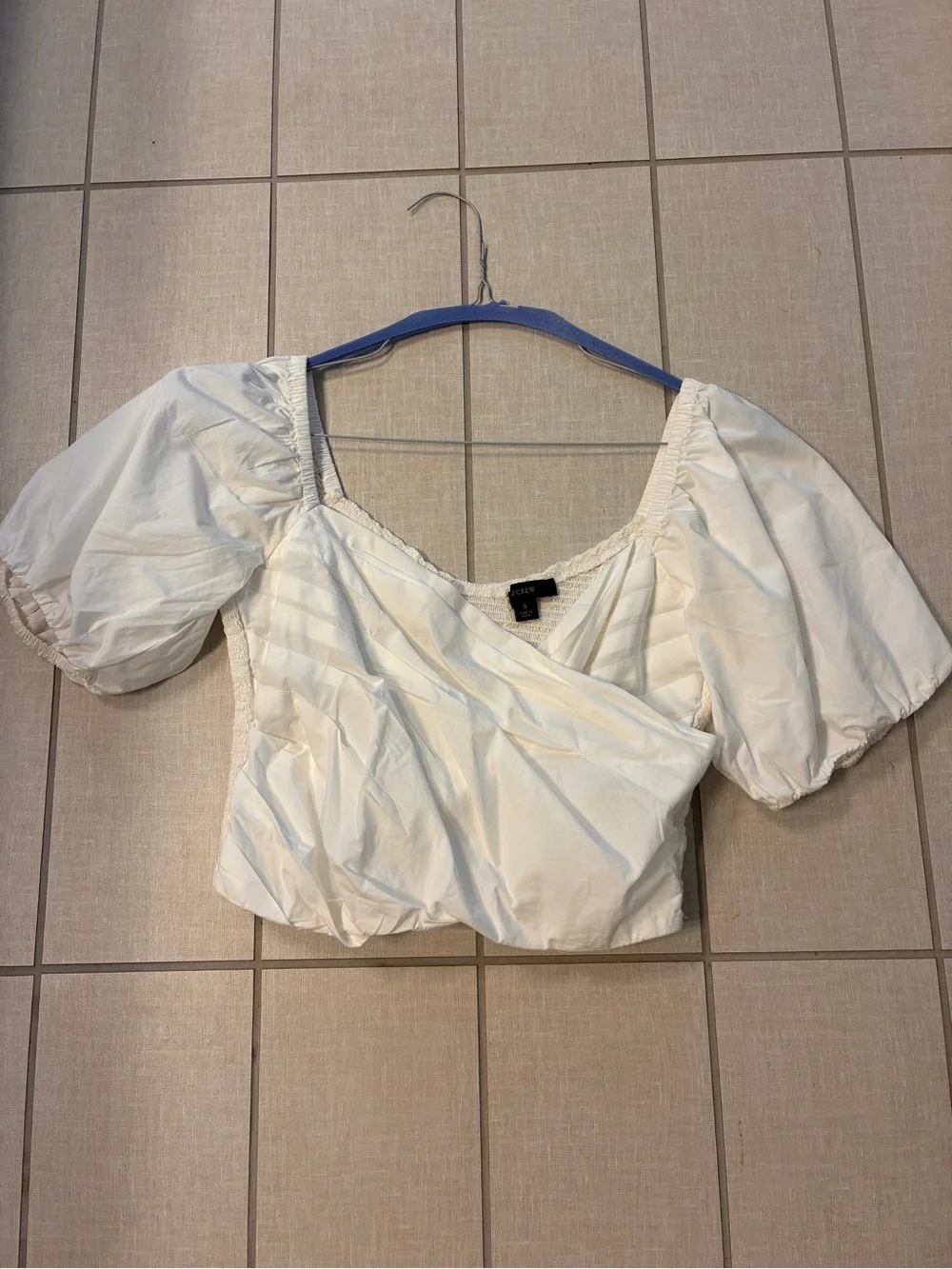 J. Crew White Cropped Sweetheart Puff-Sleeve Top S